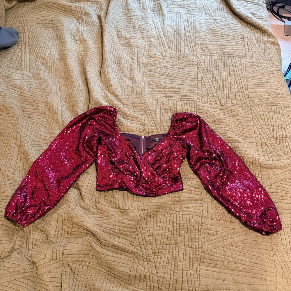 Sequin cropped wrap top